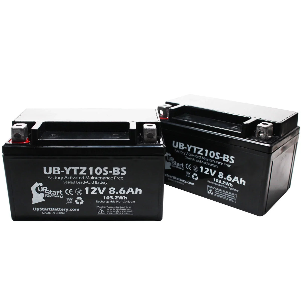 Yamaha 600CC UpStart 12V, (excl. - Battery YZF-R6 R6S) Activated, Motorcycle Battery Maintenance Free, UB-YTZ10S-BS 2011 Factory 2-Pack Replacement 8.6Ah,
