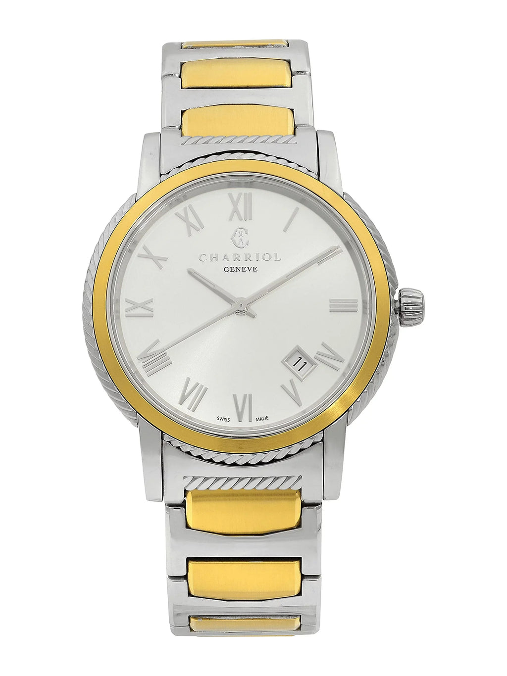 Parisii Tone Quartz Watch Dial Steel Silver Two Charriol Men P40SY2.931.001