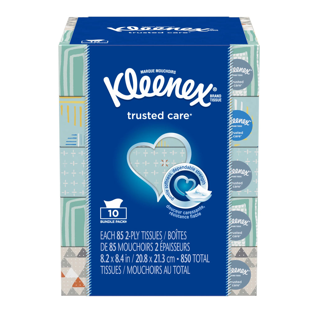 Total Everyday 10 Flat Boxes Kleenex Tissues, (850 Facial Tissues)