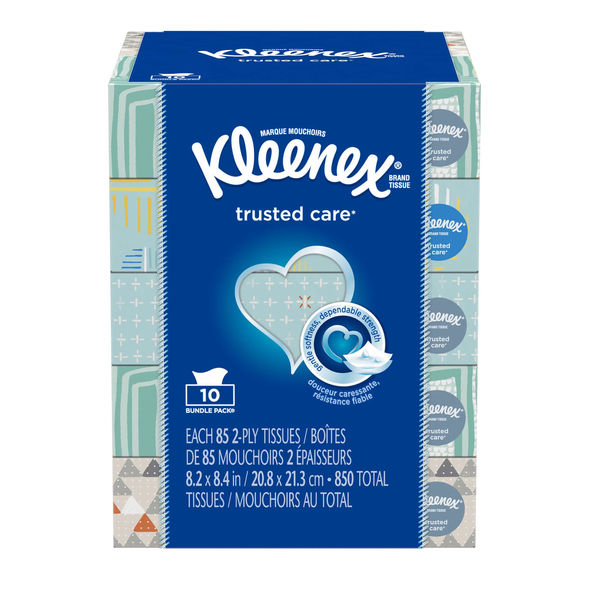 Total Everyday 10 Flat Boxes Kleenex Tissues, (850 Facial Tissues)