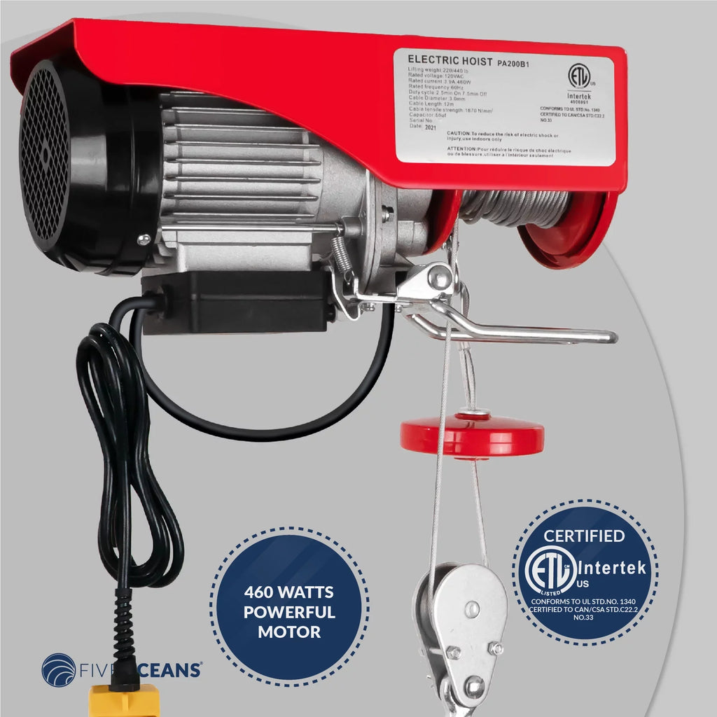 Factory Lifting Hoist, Winch Oceans Garage, Electric Lb Working Gloves Control V, Remote Stop Electric Button Hoist FO3780-C1 Pulley - Pulley 120 System, 440 Five 20FT for Hoist, Emergency Includes
