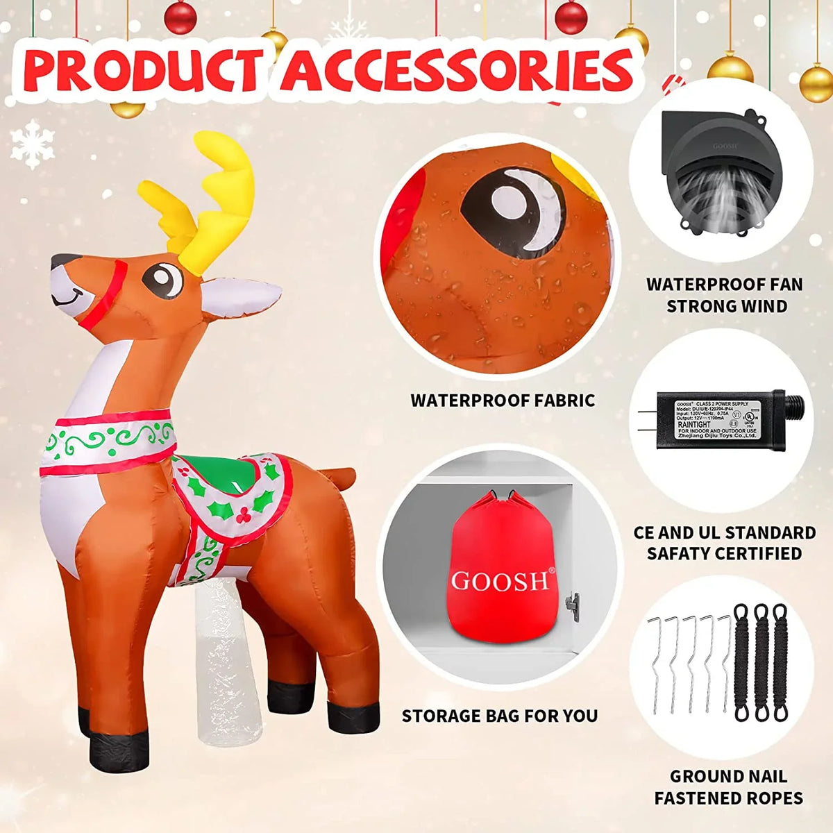 Inflatable, 5.7 FT Xmas/Holiday exterior Christmas Reindeer Clearance Inflatables Christmas Blow Reindeer Decorations with Up Inflatables Reindeer Decorations Inflatable for Lights, GOOSH Christmas LED
