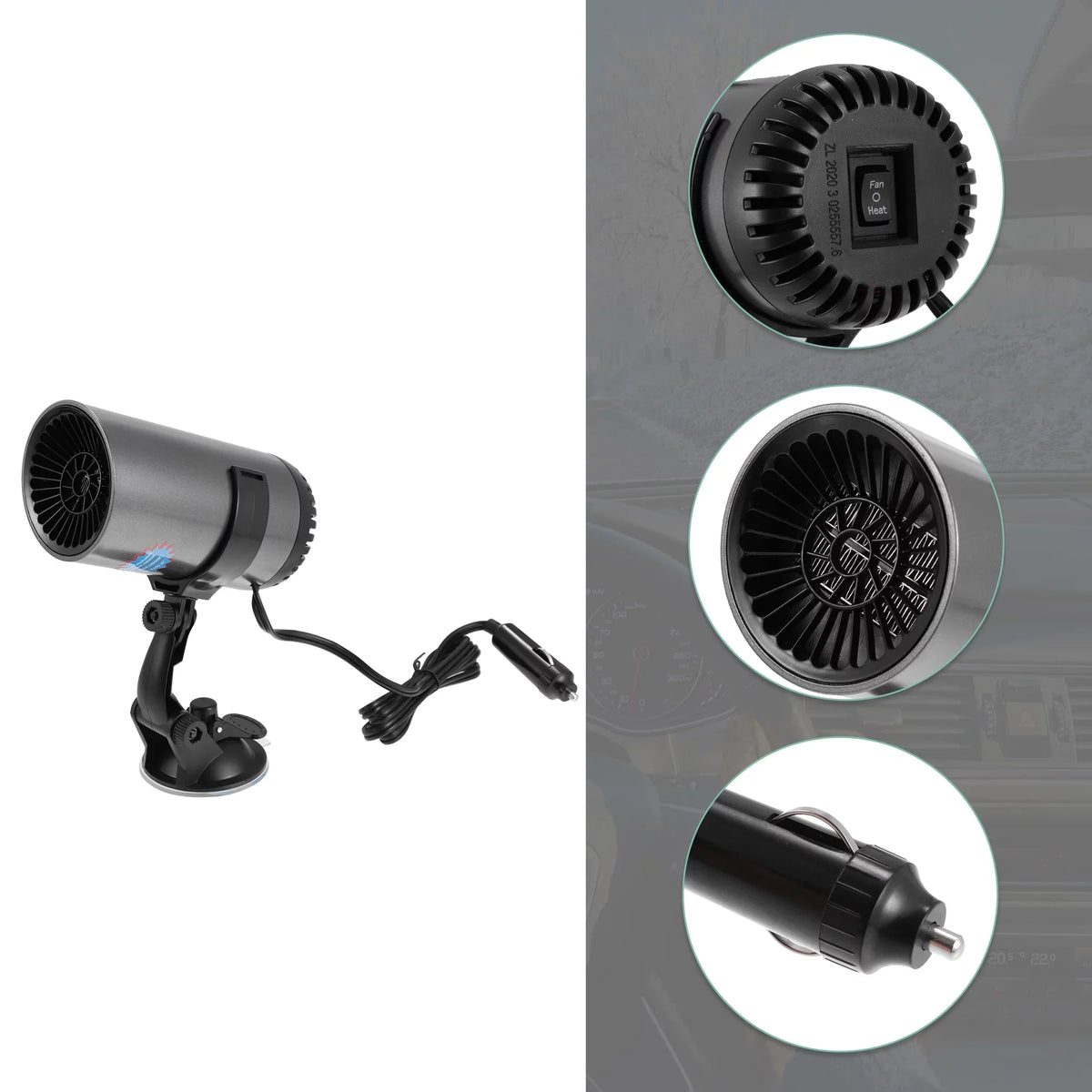 Unique Suction Portable Air 12V Purifying Car Bargains Defogger Defroster Heater 150W Holder with Gray