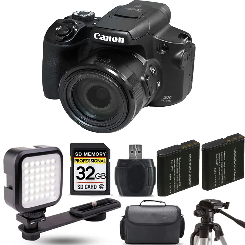 PowerShot LED + - Battery Digital Canon Camera+ HS Kit 32GB SX70 Extra