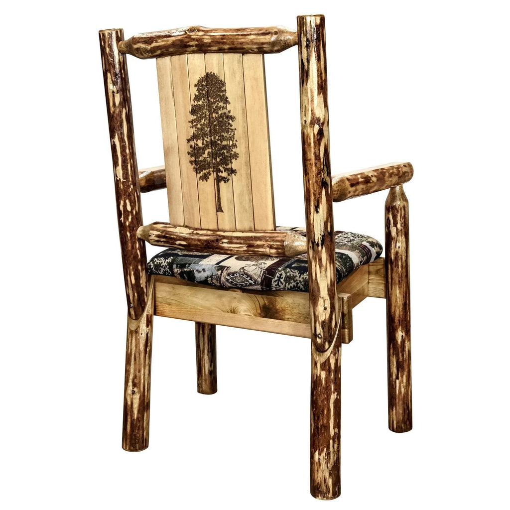 Pine Glacier Upholstery Engraved Country Tree Chair, w/ Collection Captain's Laser Woodland Design