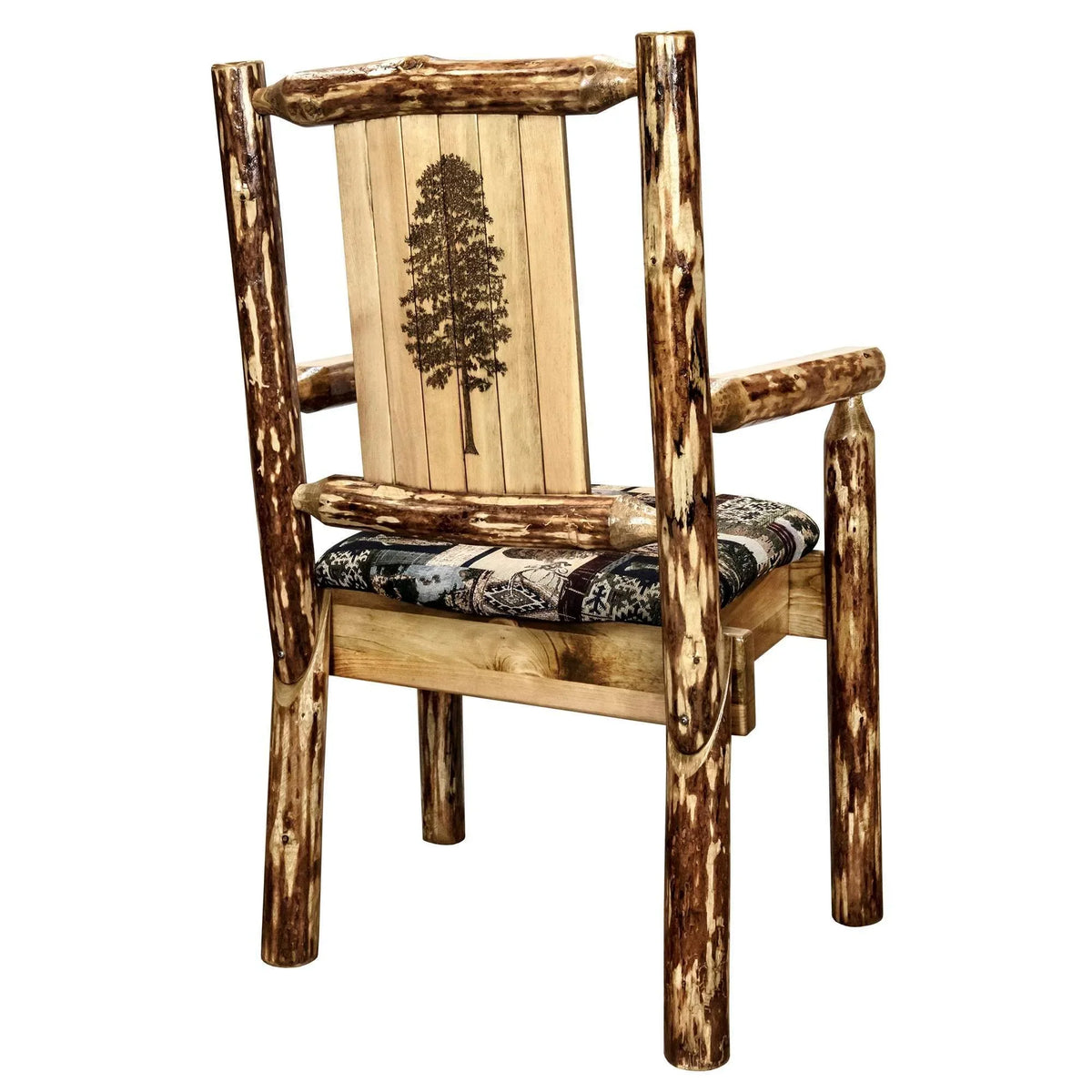 Pine Glacier Upholstery Engraved Country Tree Chair, w/ Collection Captain's Laser Woodland Design