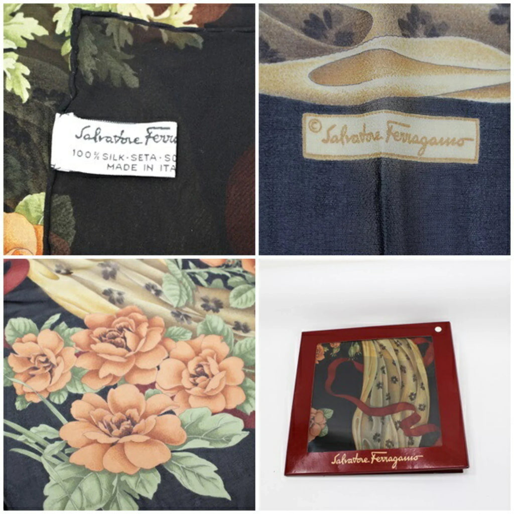 scarf pattern stole ribbon silk rectangle paper muffler Pre-Owned SALVATORE FERRAGAMO Salvatore ladies (Like New) Ferragamo black