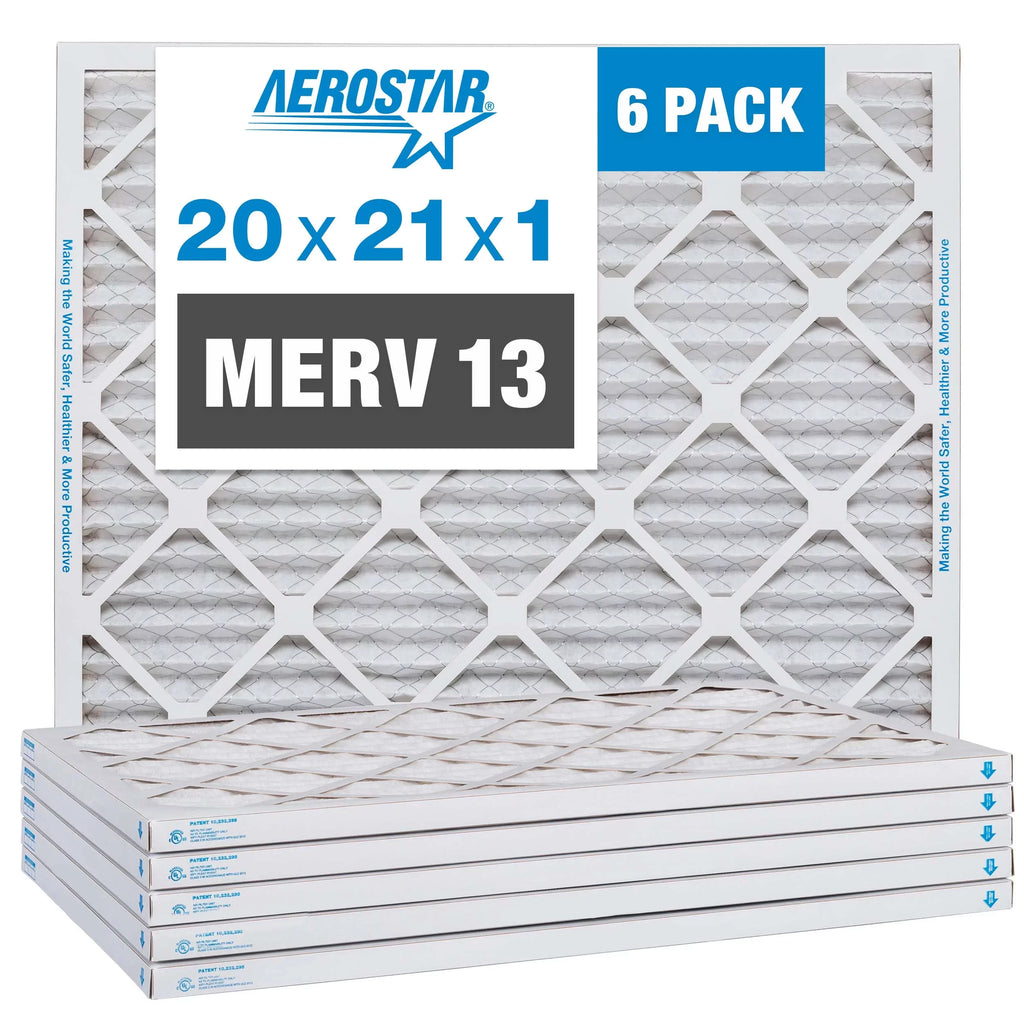 Aerostar Pleated 13 Air Furnace AC MERV Air Filter, 20x21x1 Pack 6 Filter,
