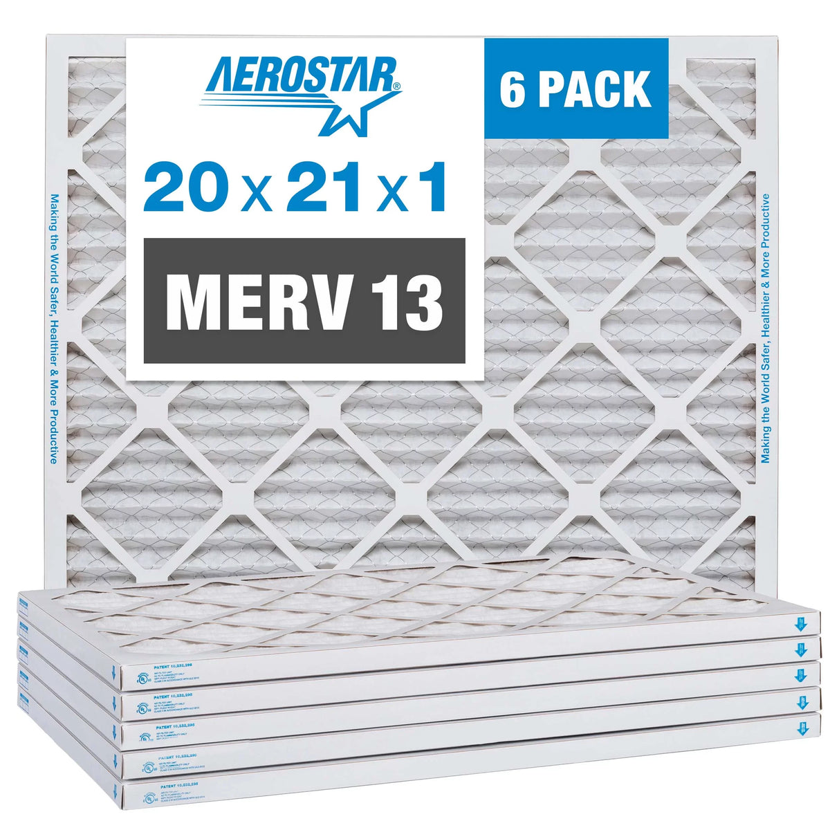 Aerostar Pleated 13 Air Furnace AC MERV Air Filter, 20x21x1 Pack 6 Filter,