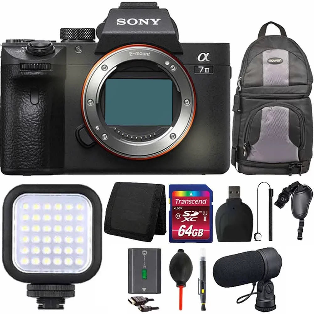 Mirrorless Only Alpha a7 Body Accessory 64GB III LED Camera Kit 24MP with + Digital Light