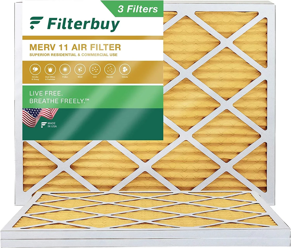 16x21.5x1 Pleated 11 Filterbuy Filters MERV (3-Pack) Furnace AC HVAC Air
