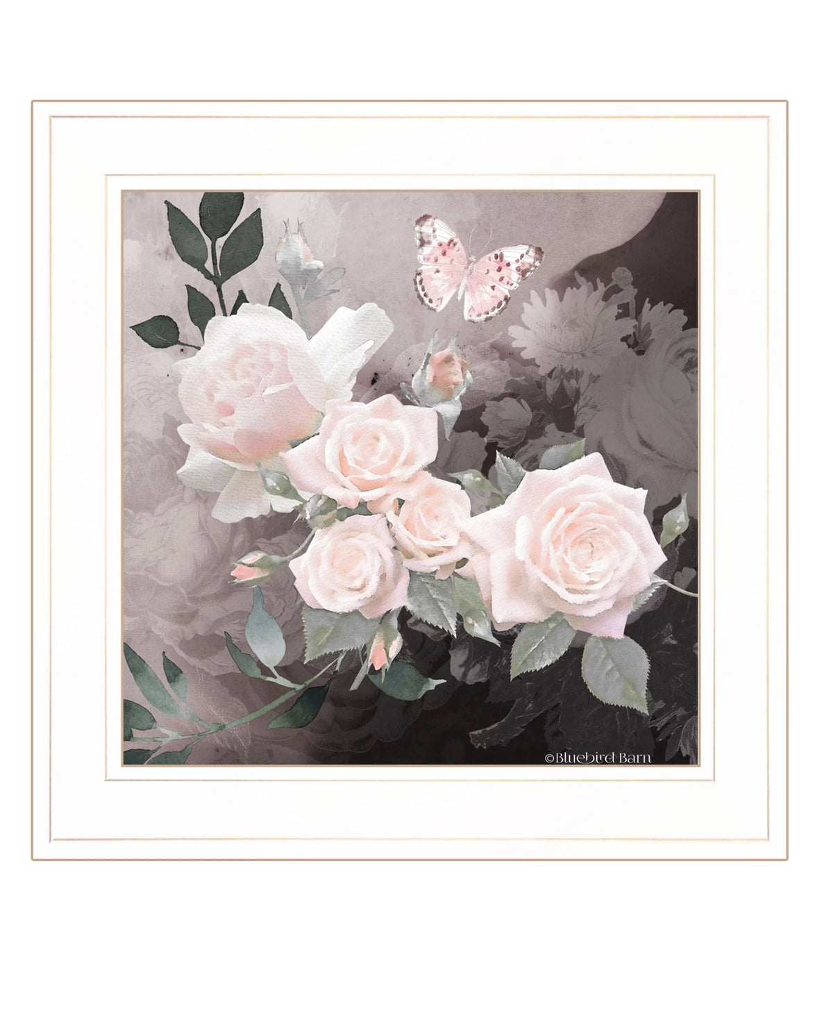 Bluebird Barn, "Noir 1" Print, Frame to Framed Hang White Roses by Ready