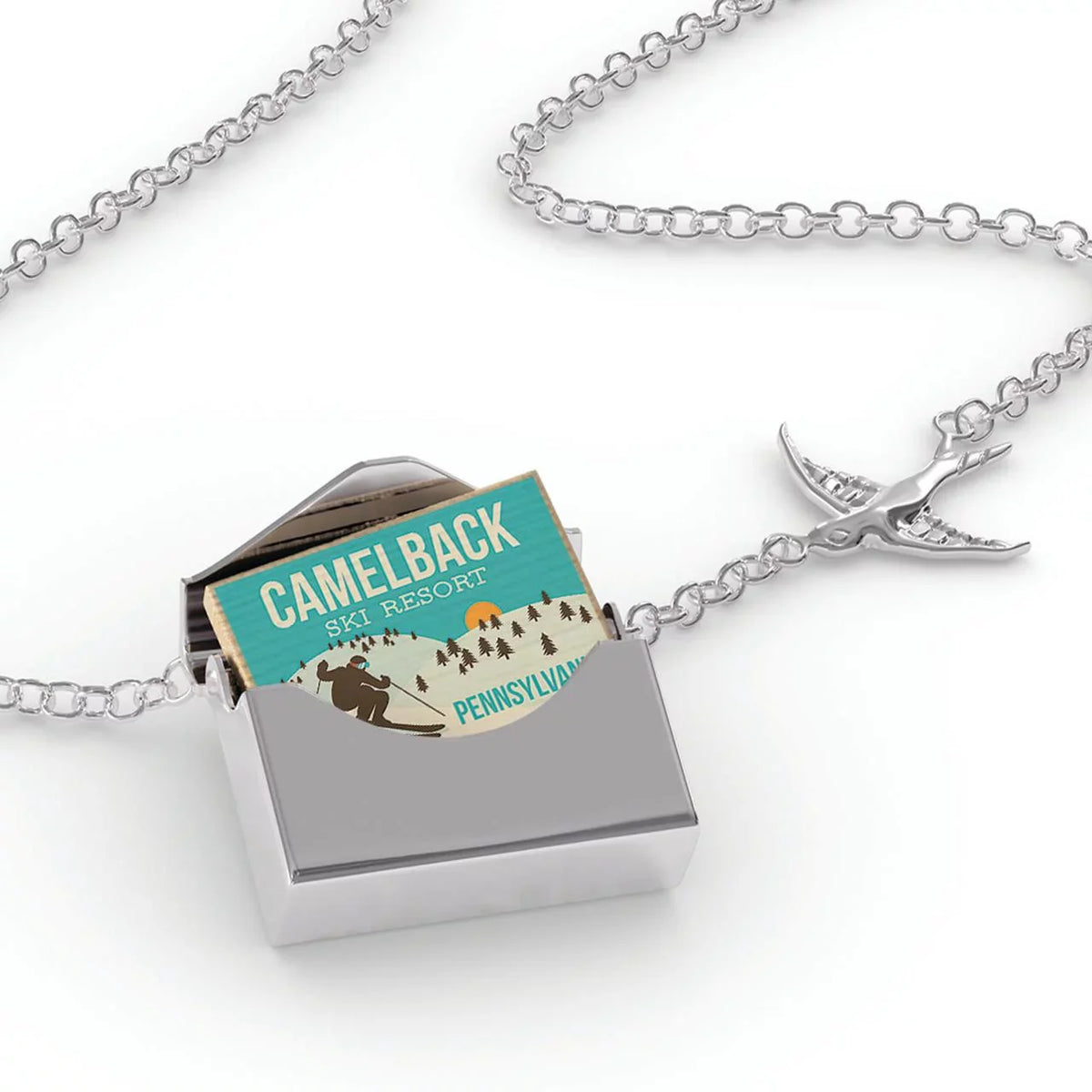 Locket Necklace Pennsylvania Resort Ski in silver Envelope Camelback - Resort a Neonblond Ski