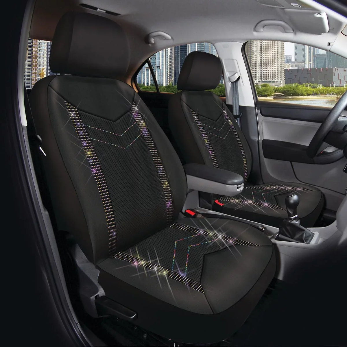 Seat Cover, Crystal Cars, Fit Universal 2, of MPVs Leather Faux Rainbow Set Fit for SUVs, Car Auto Drive