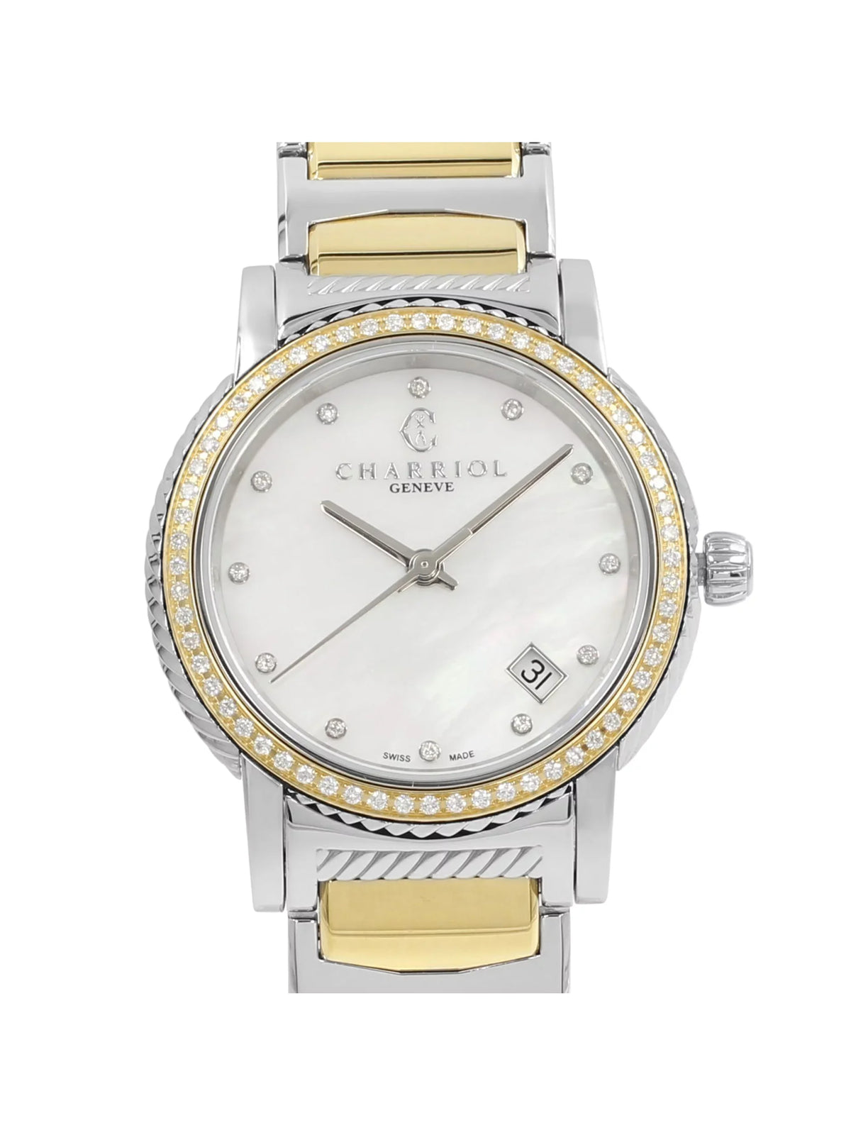 Watch 0.40cttw MOP Steel P33SY2D.921.001 Parisii Charriol Two Quartz Tone Ladies