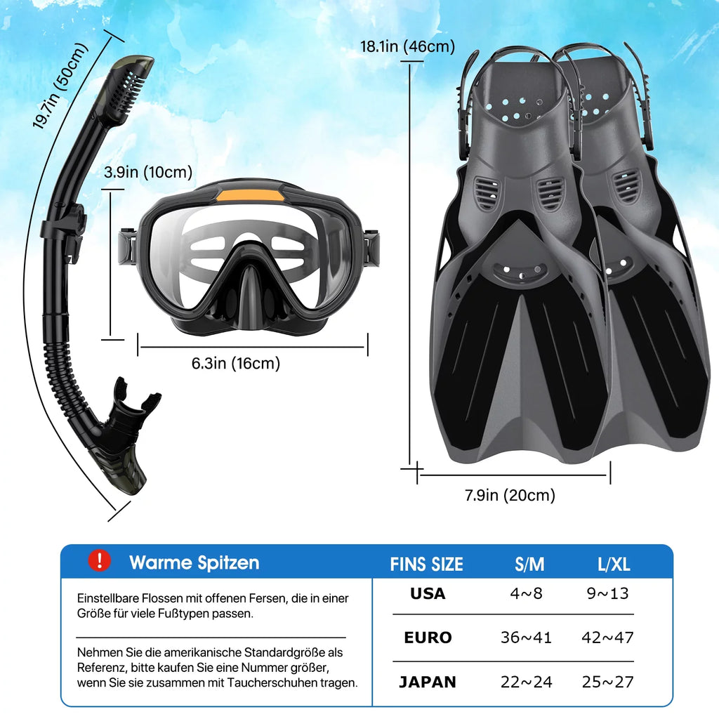 Top View Travel Travel Anti-Leak,Dry Snorkel 1 Adults Anti-Fog for with Snorkeling Panoramic Men in Bag Women,4 and Set for Swimming,Snorkeling Snorkel,Fins and Diving Gear Mask Diving