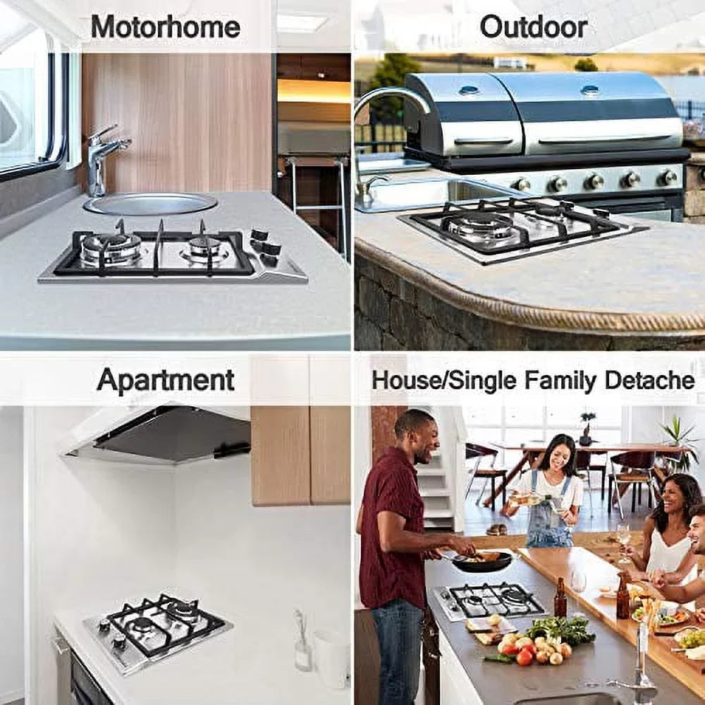 Gas for Apartments, LPG/NG to exterior Burners,12 Easy Stainless Dual Steel Cooktop Portable RVs, Stove 2 Inches Clean Hob Gas Fuel Built-in Gas