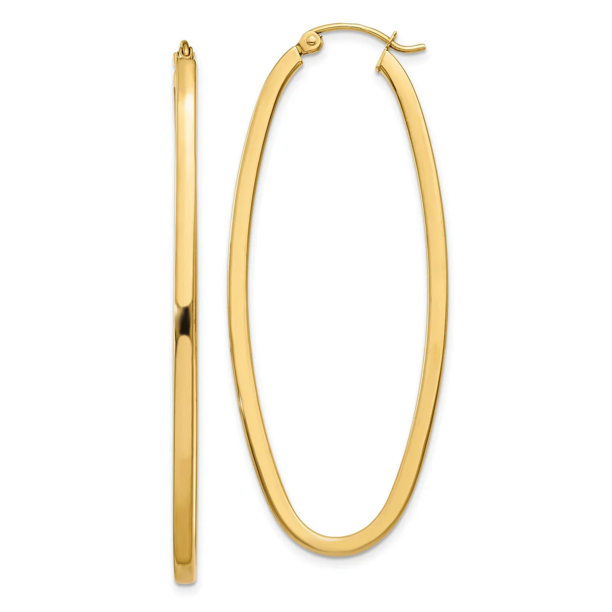 Earrings Oval Hoop 14k Square Polished Tube Yellow Real in Gold 2mm