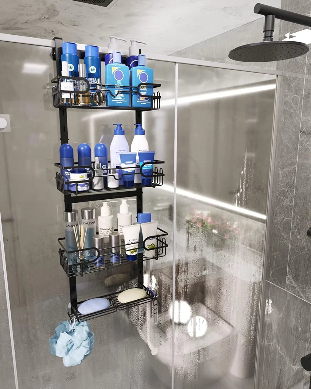 Hanging Steel Adjustable with 4 Shower Hanging with Organizer 4 for Caddy Shelf Door Shower Bathroom Consumest Soap Suction Over Rustproof The & Shower Stainless Tier Cups, 2 Hooks Holder, Caddy