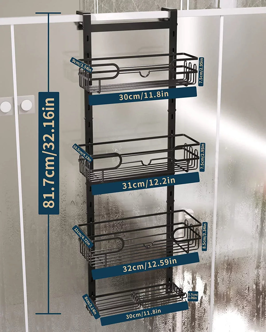 Hanging Steel Adjustable with 4 Shower Hanging with Organizer 4 for Caddy Shelf Door Shower Bathroom Consumest Soap Suction Over Rustproof The & Shower Stainless Tier Cups, 2 Hooks Holder, Caddy