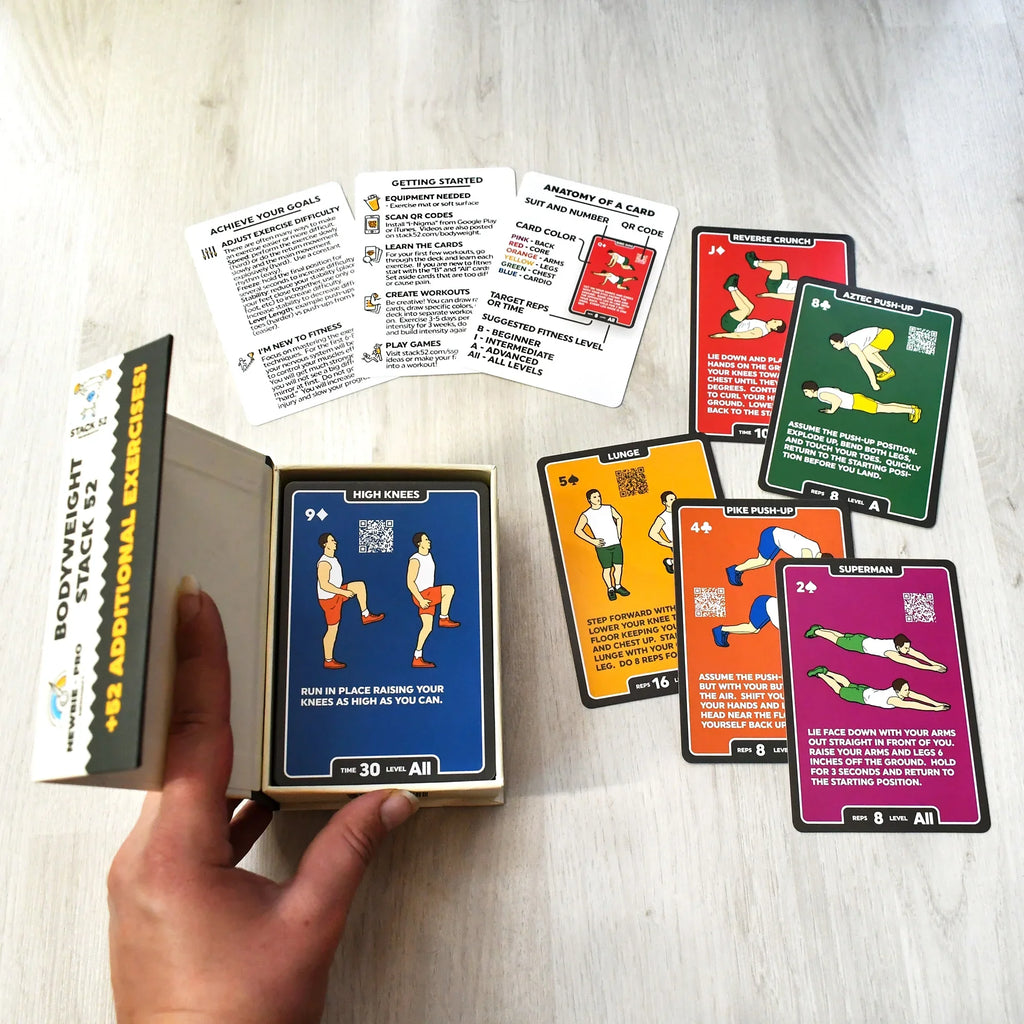 (Bodyweight Exercise by Pack) Fat Card Video 52 No a Bodyweight Cards: Instructions Playing Expert. Included. Needed. Muscle. Designed Fitness Military Equipment Mega Stack Game. Burn Workout Build