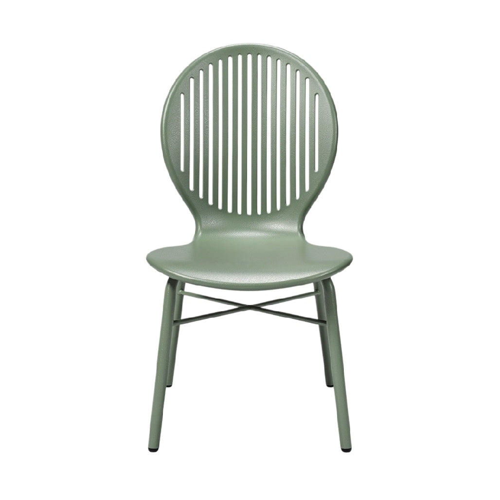 Modern Minimalist Green Chair with Vertical Slats and Steel Frame