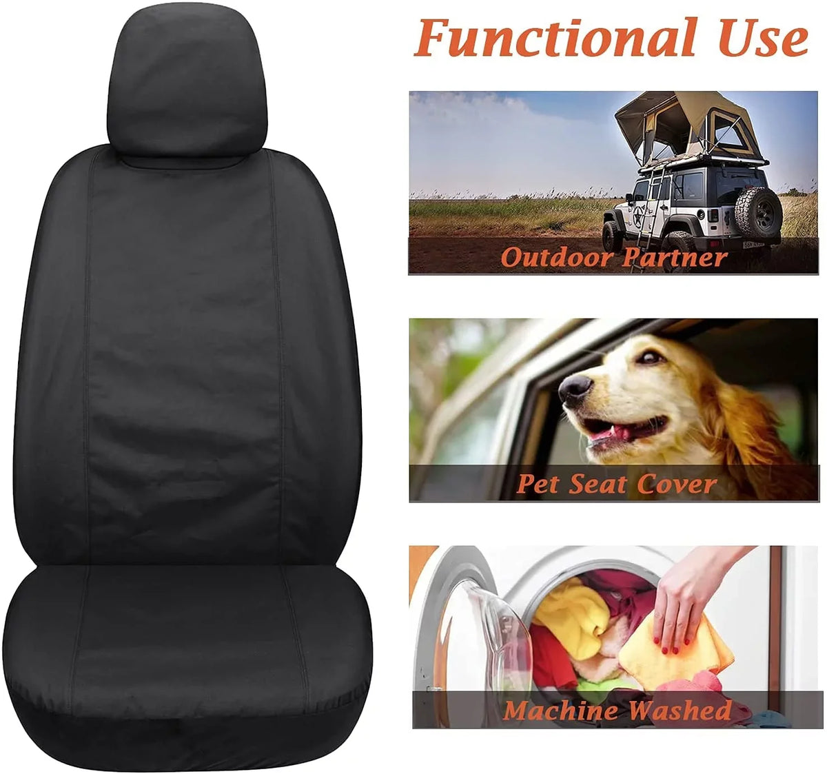 Sedans, Seat Cars, and Most Covers Black Auto Front 2PCS Trucks Fit Waterproof for Covers Oxford Universal Vans, Seat Coverado Protectors, SUVs, for Seat