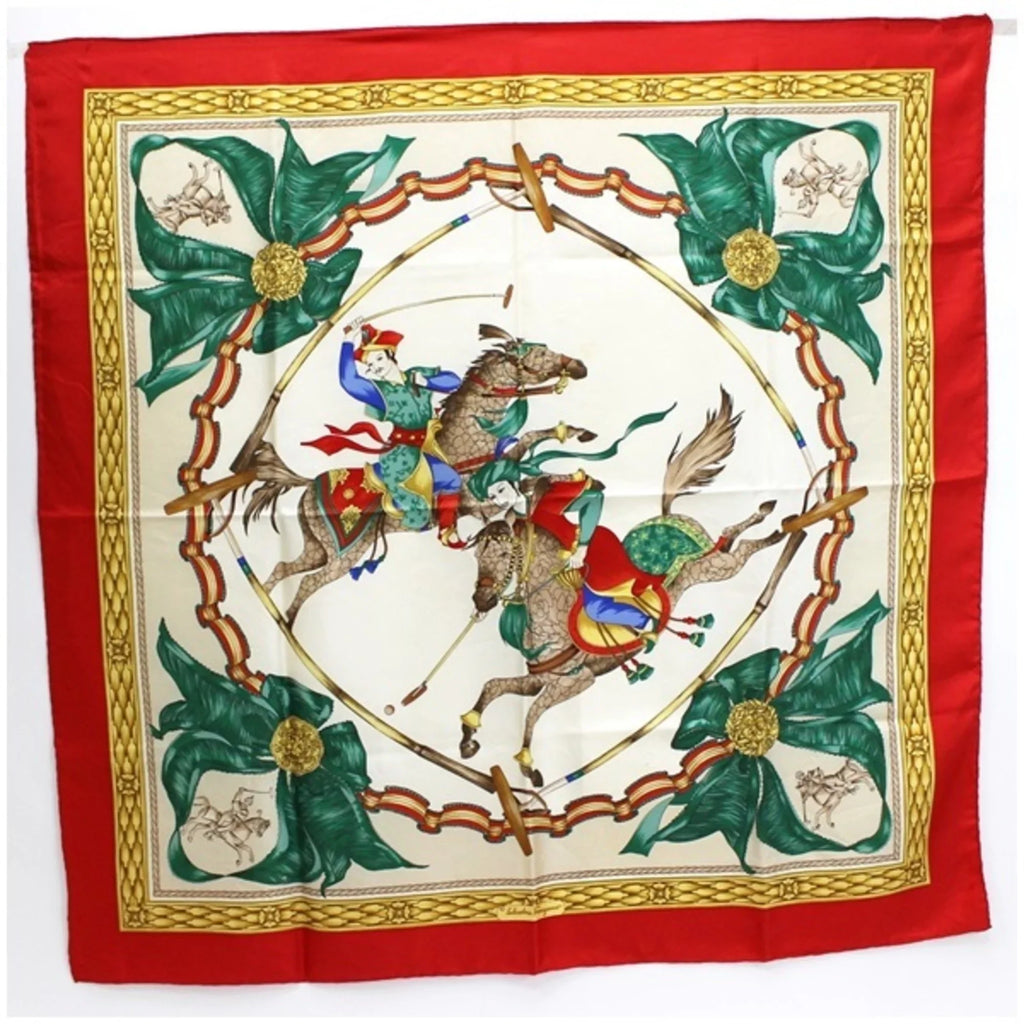 Pattern | Horse Pre-Owned White Red SALVATORE Scarf Stole FERRAGAMO Muffler Ferragamo (Good) Ladies Silk x
