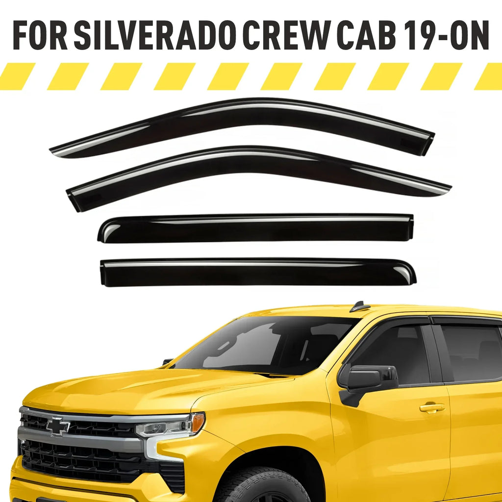 AG0422 Durable Silverado (Chevy) 4pcs. Tape-On for AEROGUYS - Cab, Wind Sun Chevrolet 2019-2024 Rain Fit Accessories Vent Truck Guards Crew Visors, Visors, Extra Visors Deflectors Window 1500 Window