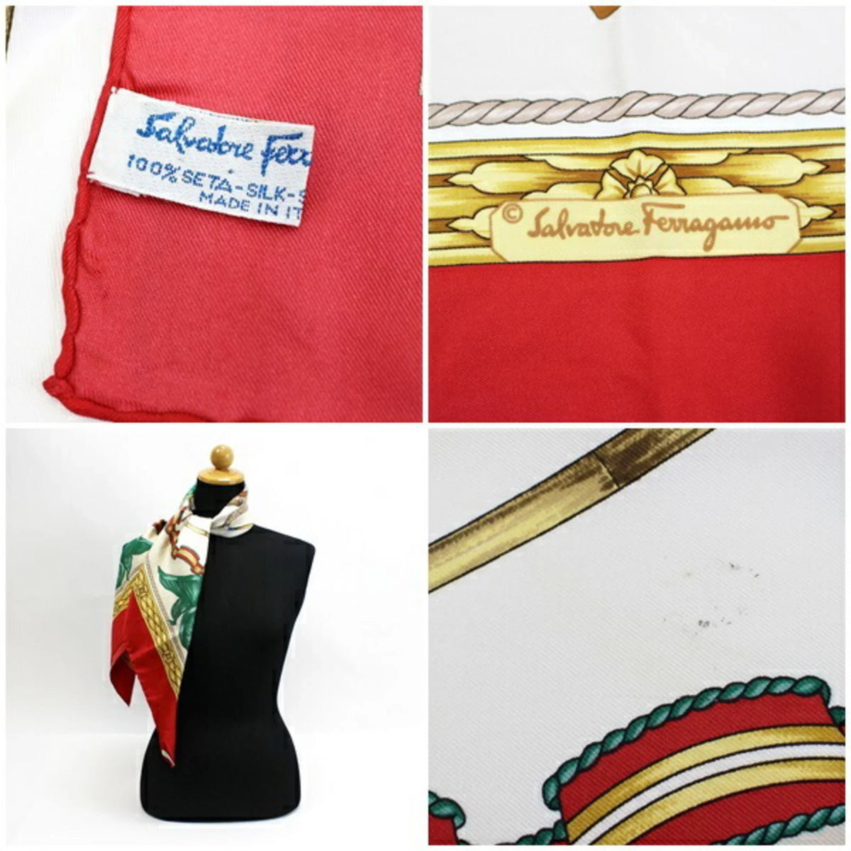 Pattern | Horse Pre-Owned White Red SALVATORE Scarf Stole FERRAGAMO Muffler Ferragamo (Good) Ladies Silk x