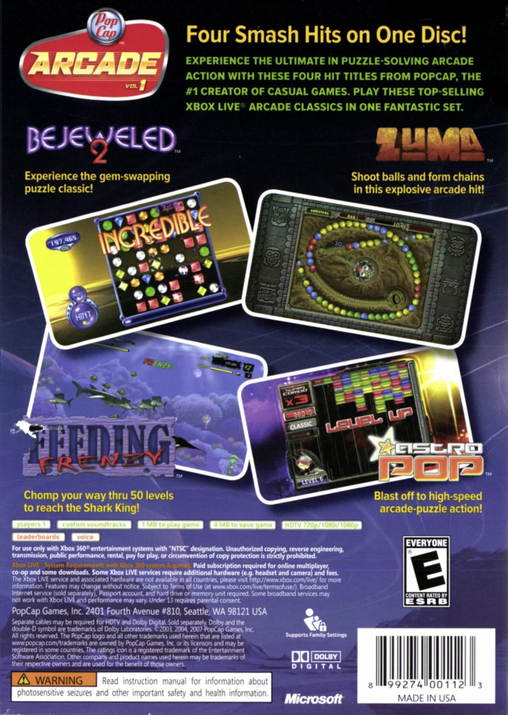 Arcade Xbox 1 360 - PopCap Volume