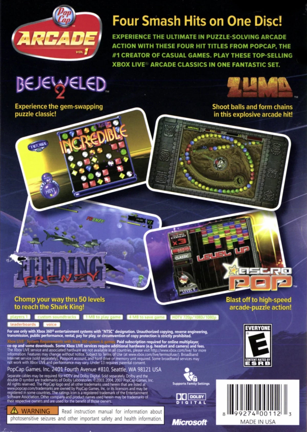 Arcade Xbox 1 360 - PopCap Volume