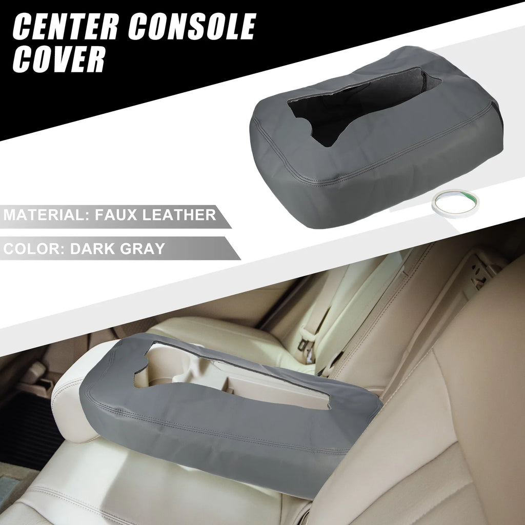 Pad Waterproof Cover Console Center Dark Gray Leather 2007-2014 Chevy for 1500 Faux Silverado 1500HD