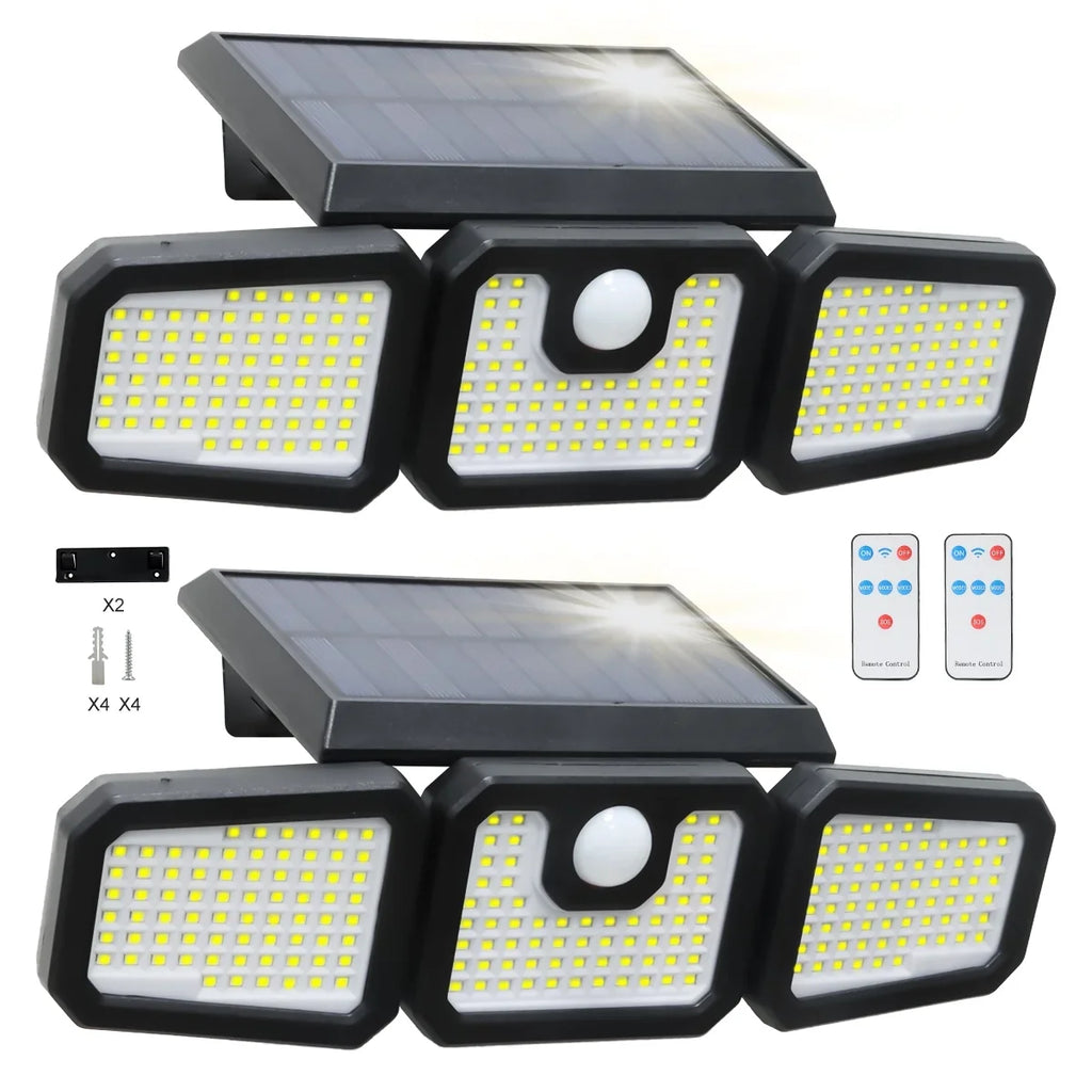 Security Yard - 2500LM Sensor (2 exterior Remote for Control Lights Packs) 3 Lights Garage - Motion Heads Solar Lights Yyton Waterproof with Outside Flood 210LED