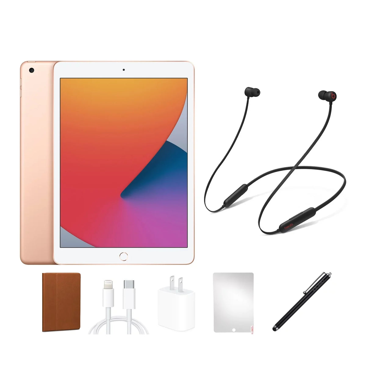 Protector, stylus INCLUDES: (8th Flex Beats iPad 8 charging Headphones, Case, accessories. Refurbished Gen, pen, 2020) Wi-Fi Bundle. Beats Screen iPad only, BUNDLE Gold, 32GB,