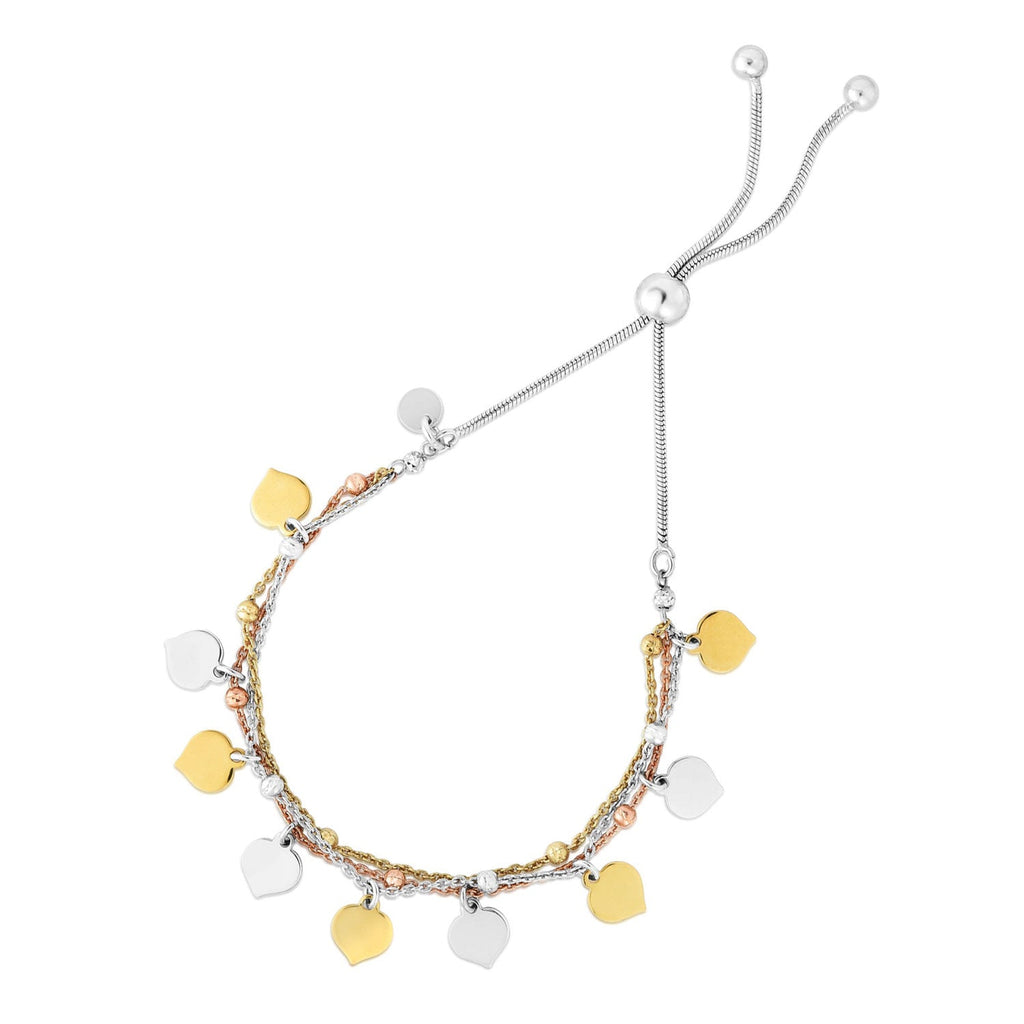 String Silver Jewelstop Draw Sterling Dangle Friendship Tri-Color 9.25" - Bracelet Polished Finish with Charm