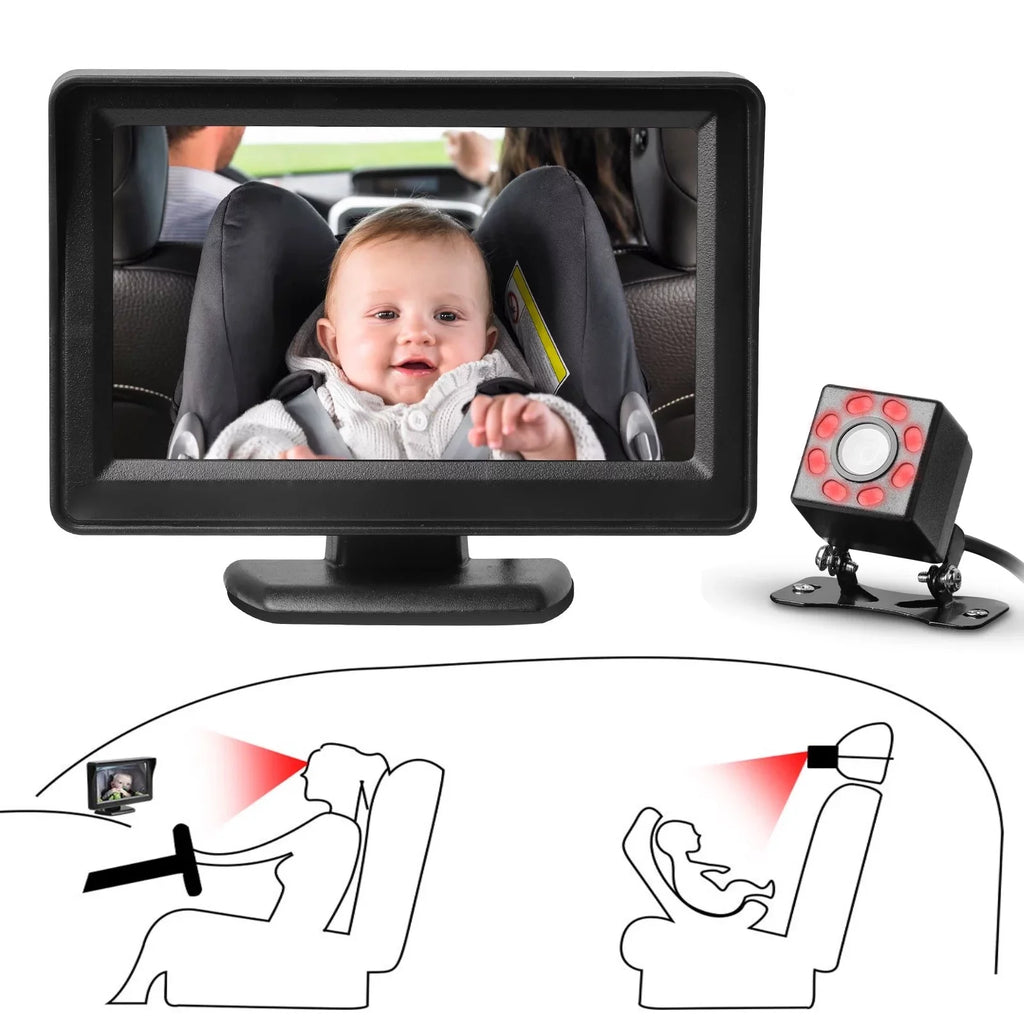 HD the Vision, Wide Camera Crystal Seat Facing 120° Black Rear Move, Mirror Night Every Mirror Seat Baby's 12V Observe 4.3-inch Car Safety EEEkit Screen, Back View, with Camera, Car Car Clear Baby