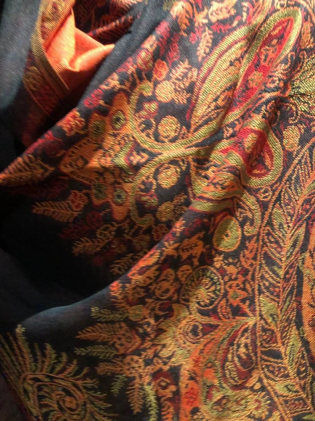 Pashmina Scarf Wrap Vintage Paisley Black Red Brocade