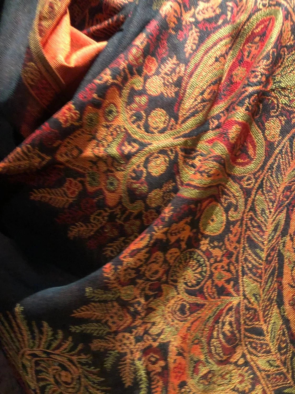Pashmina Scarf Wrap Vintage Paisley Black Red Brocade