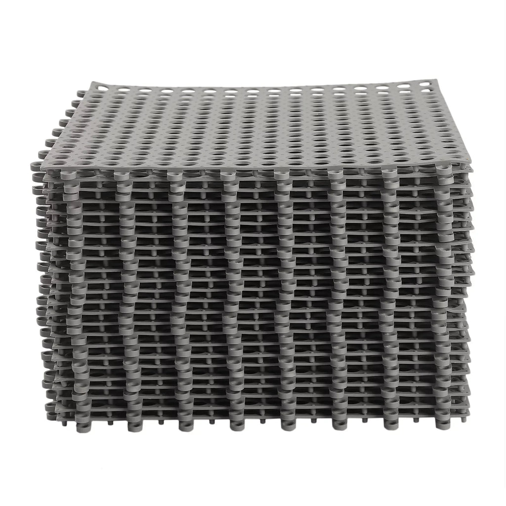 Drainage PVC Mat Shower Floor Interlocking Kitchen, Gray Bathroom, Holes Nonslip Mat,Soft Pool with 11.8*11.8" for Bath 24PCs