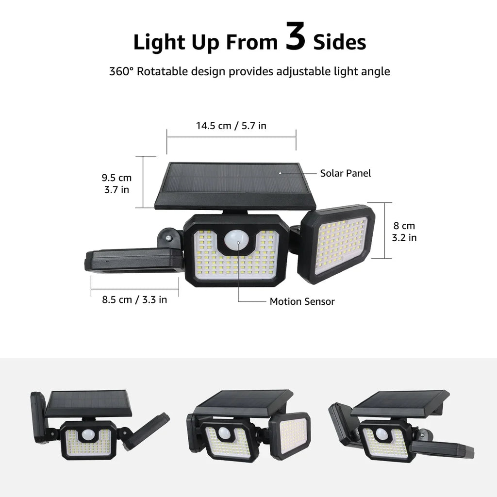 Security Yard - 2500LM Sensor (2 exterior Remote for Control Lights Packs) 3 Lights Garage - Motion Heads Solar Lights Yyton Waterproof with Outside Flood 210LED