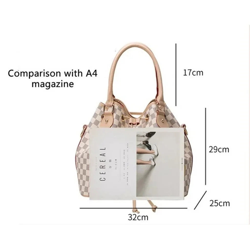 '- for Handbags Women Checkered PU Bag Tote Large Leather Shoulder Vegan