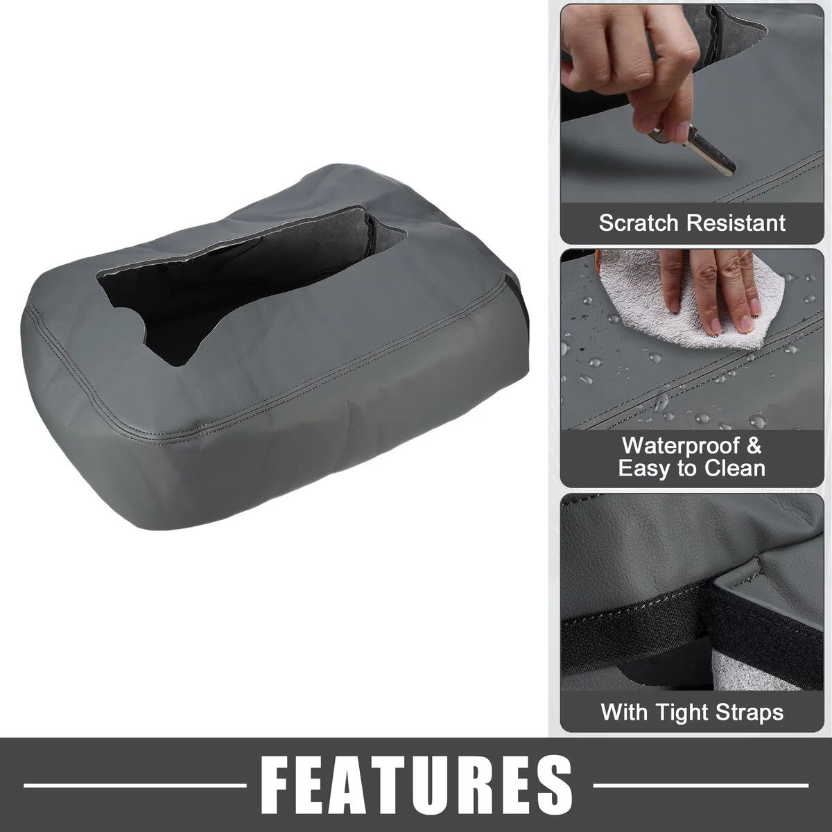 Pad Waterproof Cover Console Center Dark Gray Leather 2007-2014 Chevy for 1500 Faux Silverado 1500HD