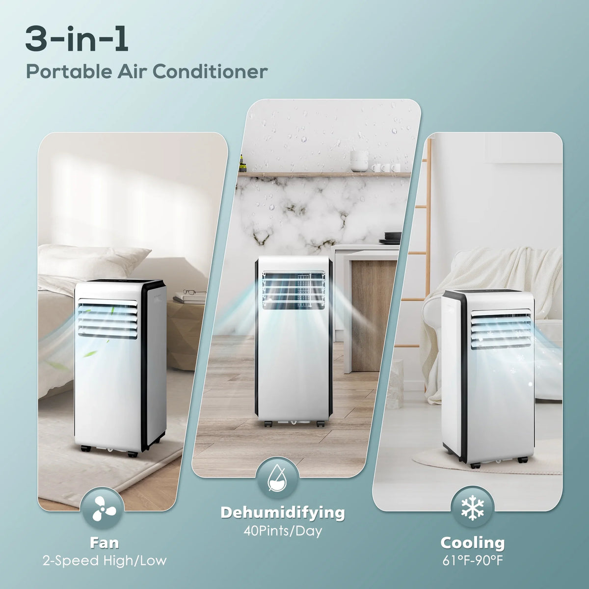AC with Conditioner, 6,000 ASHARE) 24-Hour Portable 3 in BTU BTU 1 Fan, Dehumidifier, Timer (10,000 KISSAIR Air