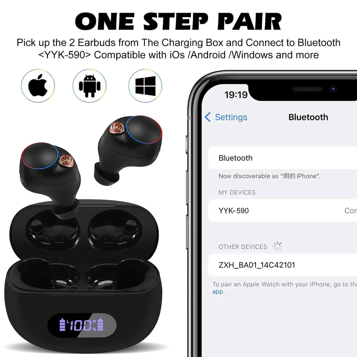 Charging Bass Case, Bluetooth Tab Black, Balanced, Connect, Resistance, True UrbanX 5.2 liquid with + Wireless Compatible Bluetooth V7 Boost Connection, IPX5 Dual Earbuds