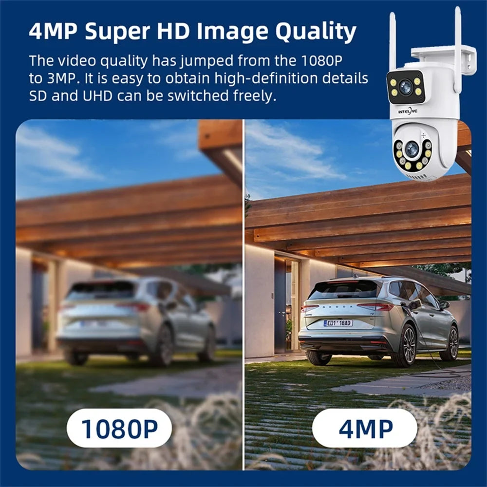 4K Full Camera INTELIVE Powered Security Way Night Surveillance Two Camera Vision Floodlight, Wireless Home Color Camera, Rechargeable exterior with Deduction Human Voice with