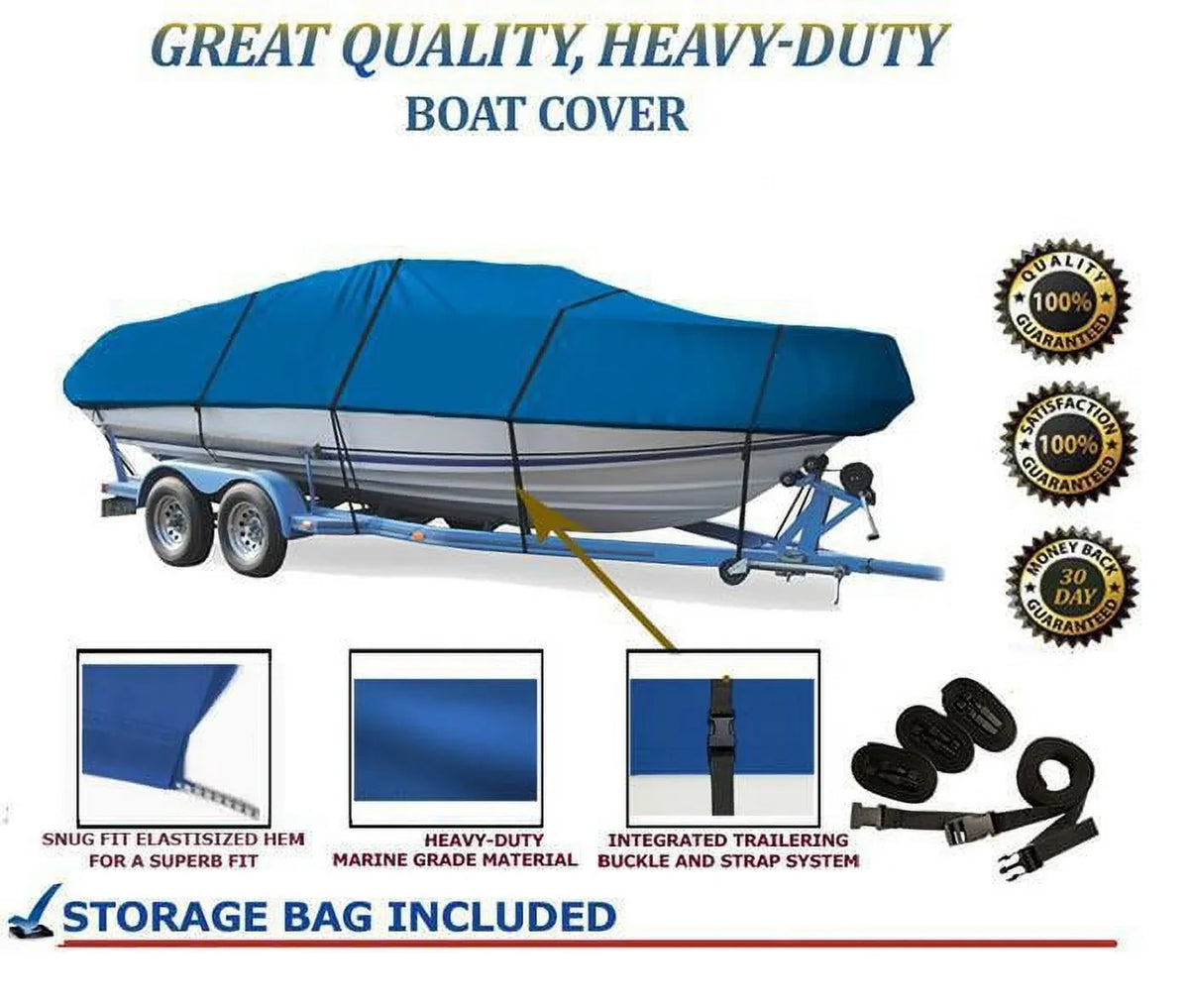 Aluminum up for BLUE, 90" grade Bass Length, Tri-Hull Bowrider Beam Compatible to and width V-Hull and Boat COVER 16'-17' BOAT GREAT