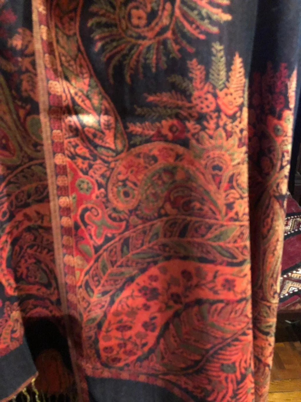 Pashmina Scarf Wrap Vintage Paisley Black Red Brocade