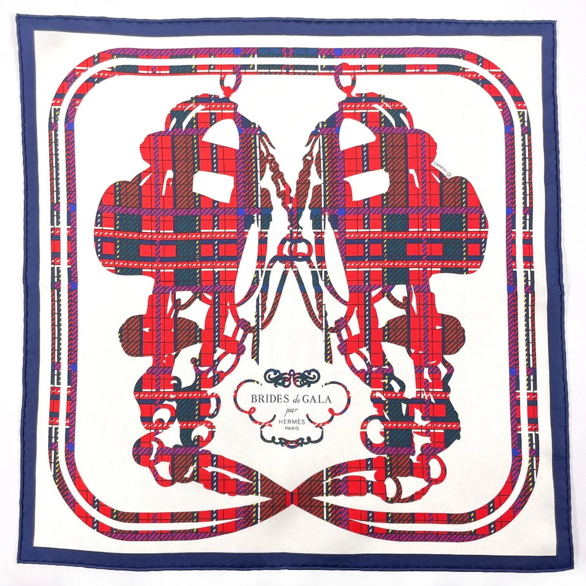 Muffler N3123233 White Pre-Owned Women's Tartan Brides Scarf (Good) HERMES de 45 Gala Silk Carre Gavroche