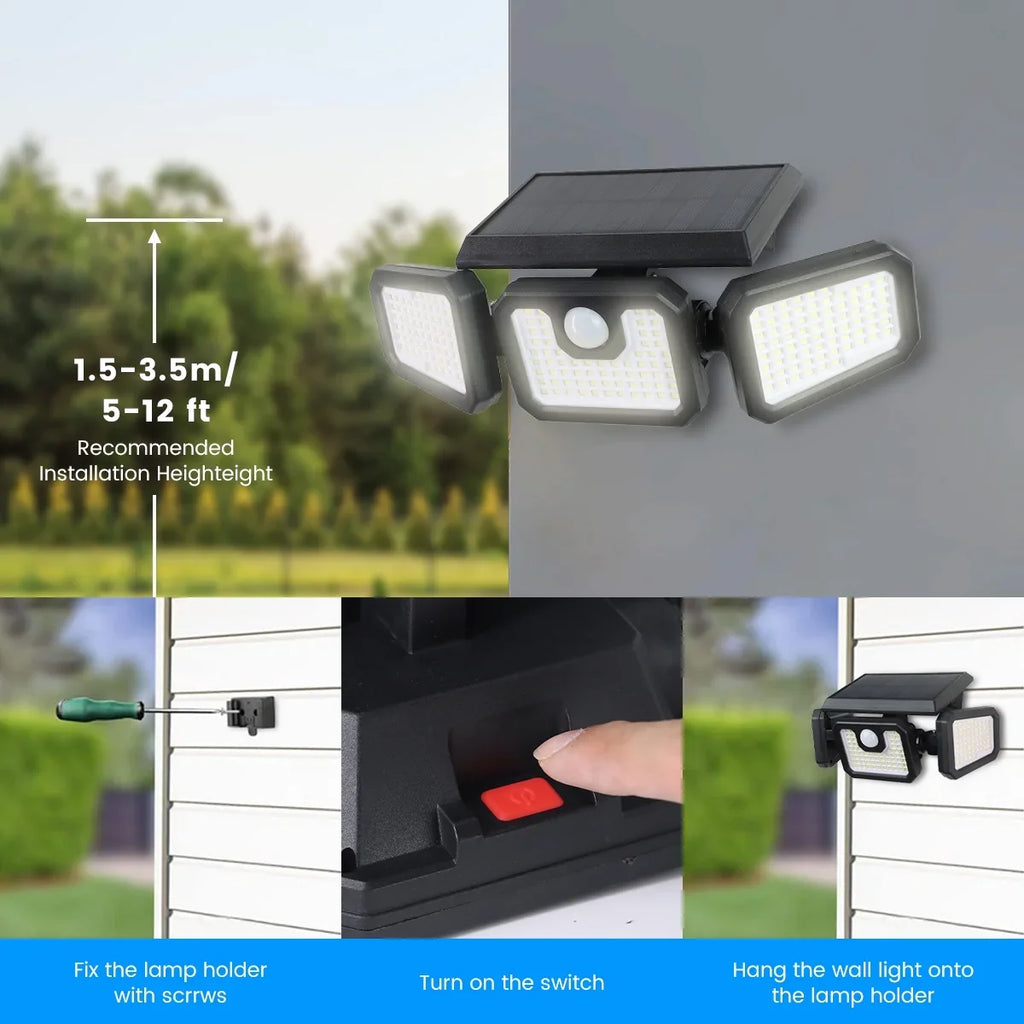 Security Yard - 2500LM Sensor (2 exterior Remote for Control Lights Packs) 3 Lights Garage - Motion Heads Solar Lights Yyton Waterproof with Outside Flood 210LED